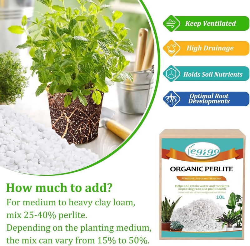 Legigo 10 Quarts Organic Horticultural Perlite for Plants Indoor- Natural Horticultural Soil Additive Conditioner Mix for Improves Drainage, Ventilation and Root Growth - Image 5